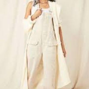 FREE PEOPLE Oversized Relaxed Soft Corduroy Ivory Overalls